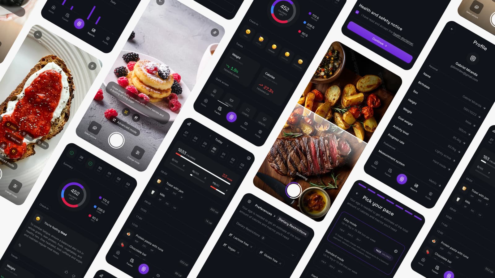 Nootris app screenshots, showcasing different features that help you on your nutrition journey