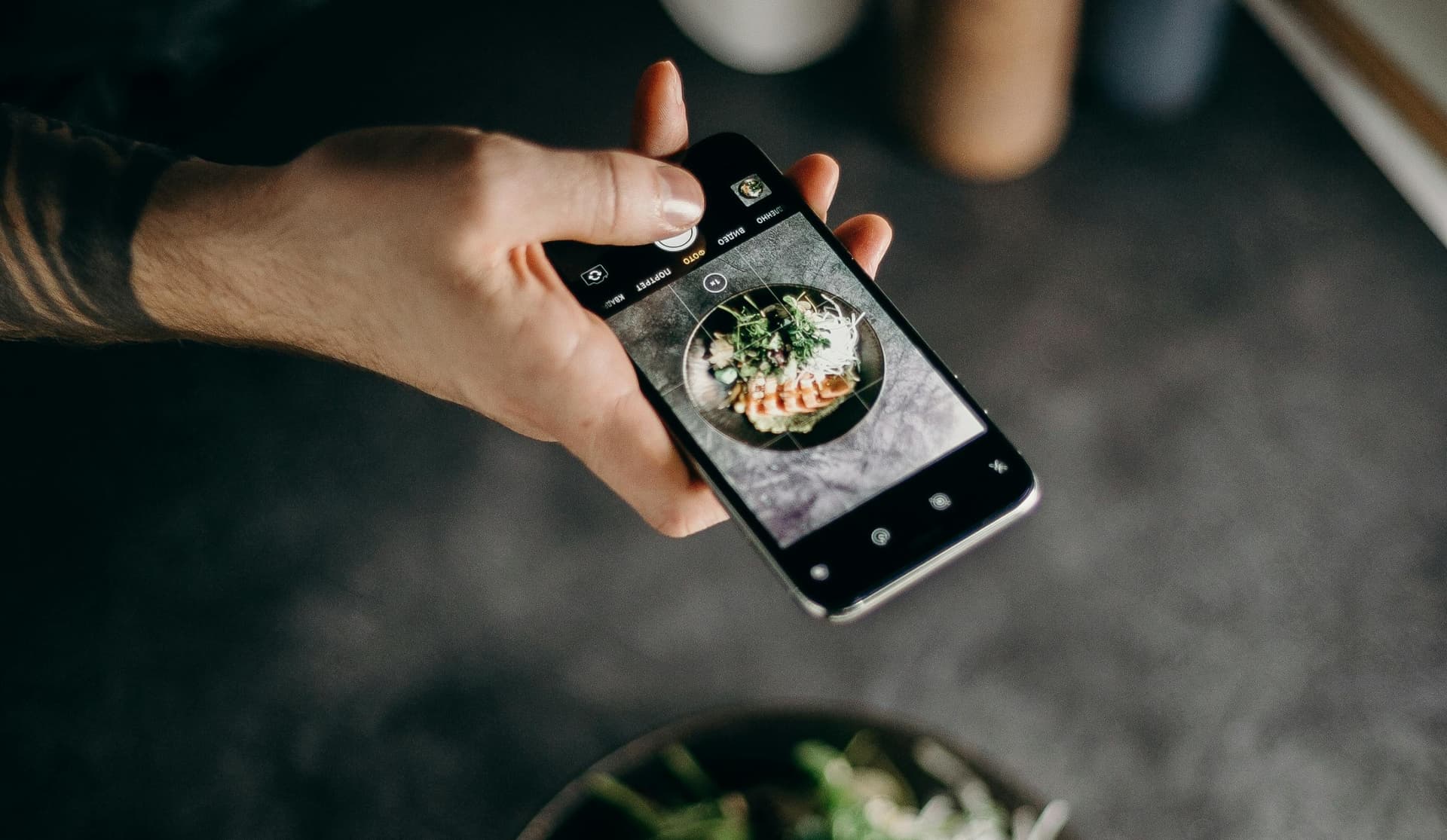 Picture of somebody scanning a beautifully presented dish with their phone
